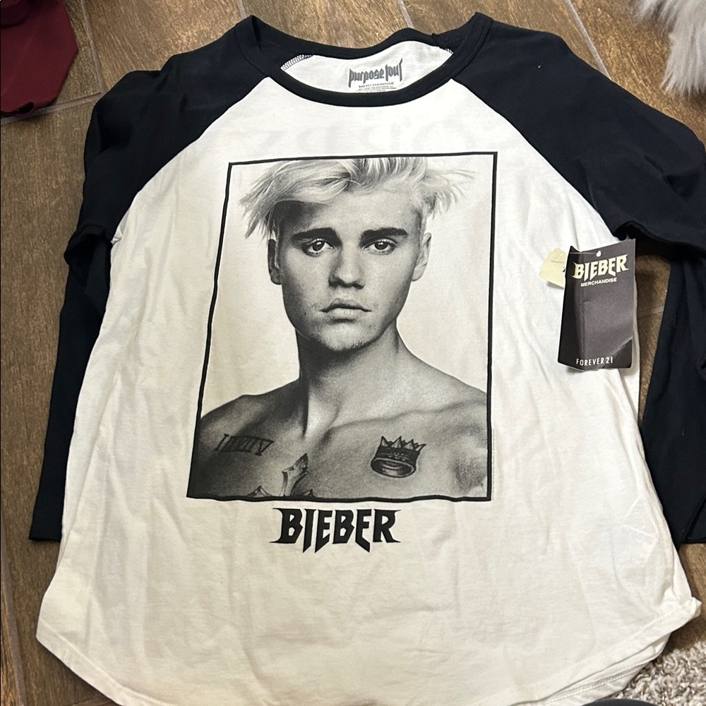 Bieber Black and White Raglan Tee
